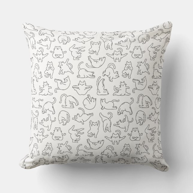 Coussin mignon motif de chat de yoga sur fond blanc (Recto)