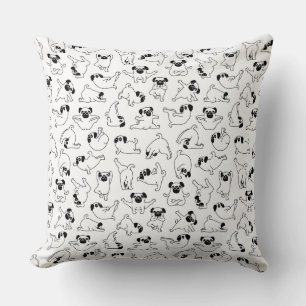 Coussin mignon motif de chien de yoga sur fond blanc
