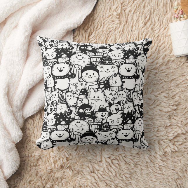 Coussin Mignon motif doodle d'animaux kawaii (2) (Couverture)
