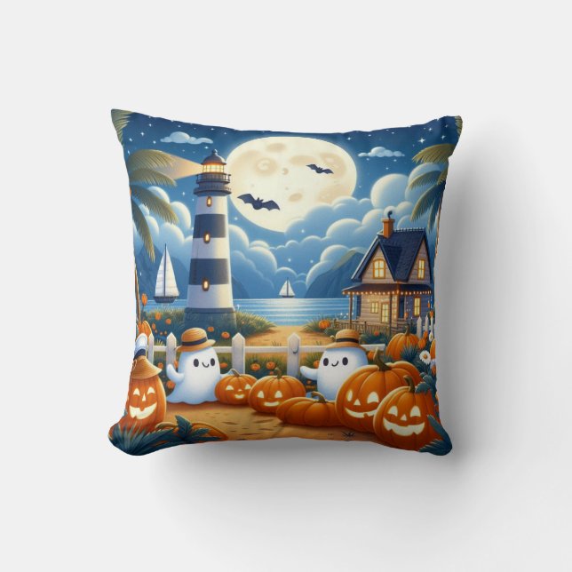 Coussin Mignon, Nautique/côtier Halloween fantôme/citrouil (Recto)