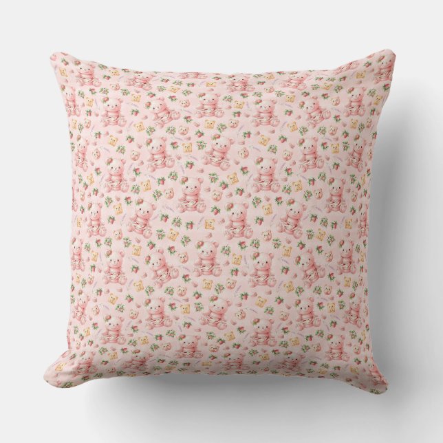 Coussin Mignon Ours en Macaron de Fraise et Baies  (Recto)