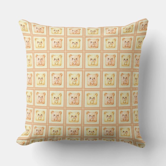 Coussin Mignon ours en peluche au cookie en patchwork miel (Recto)