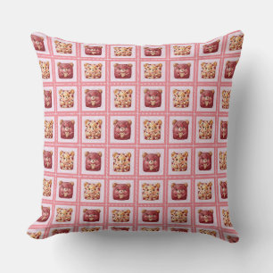 Coussin Mignon ours en peluche en velours rouge patchwork