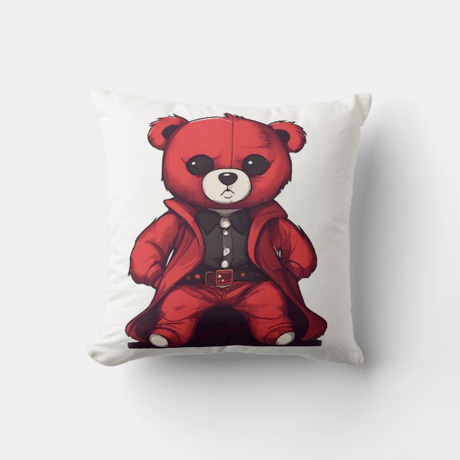 Coussin Mignon ours en peluche rouge garçon (Recto)