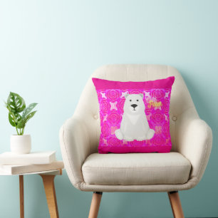 Coussin Mignon ours polaire floral rose