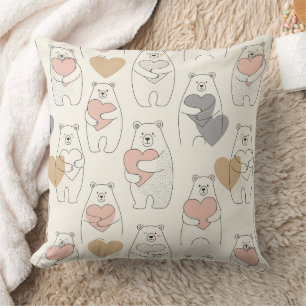 Coussin Mignon ours tenant un cœur -- Nurserie pastel (4)