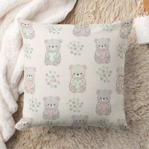 Coussin Mignon ours tenant un cœur -- Nurserie pastel (8)