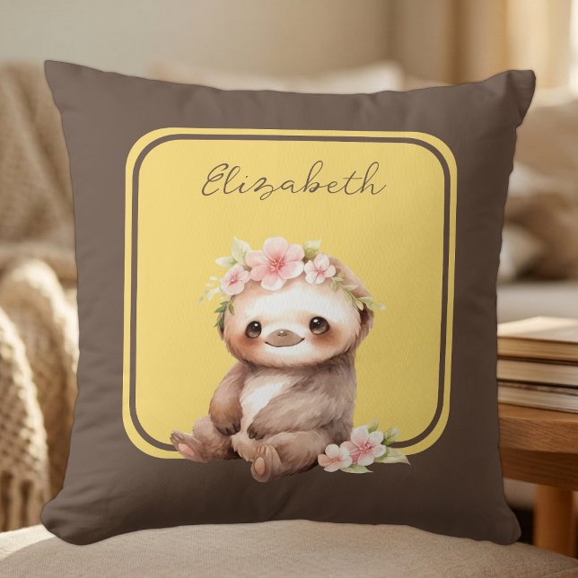 Coussin Mignon paresseux ajouter nom pois jaunes (Créateur téléchargé)