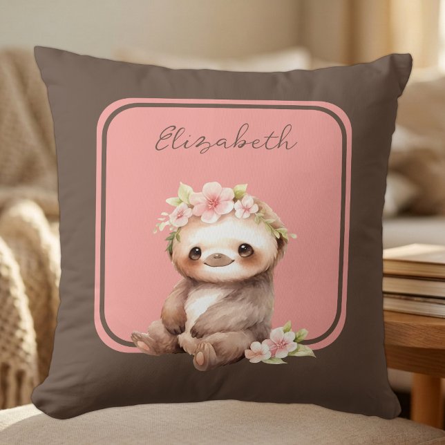 Coussin Mignon paresseux ajouter un nom pois rose (Créateur téléchargé)