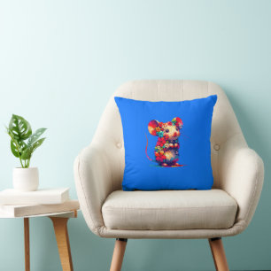 Coussin Mignon petit Souris Floral Couine ! Couine !