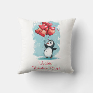 Coussin mignon pingouin amoureux pour la Saint-Valentin av