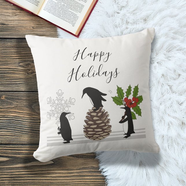 Coussin Mignon pingouin de Noël personnalisé drôle (Créateur téléchargé)