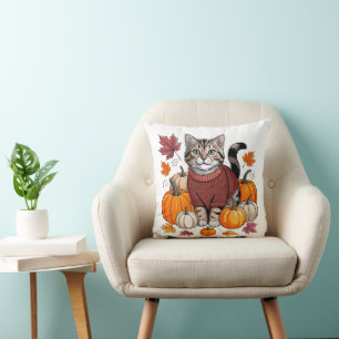 Coussin Mignon pull d'automne pour chaton   Citrouilles d'