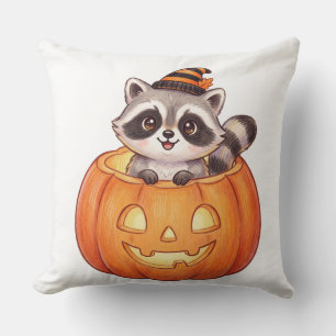 Coussin Mignon Raton laveur d'Halloween dans une citrouill