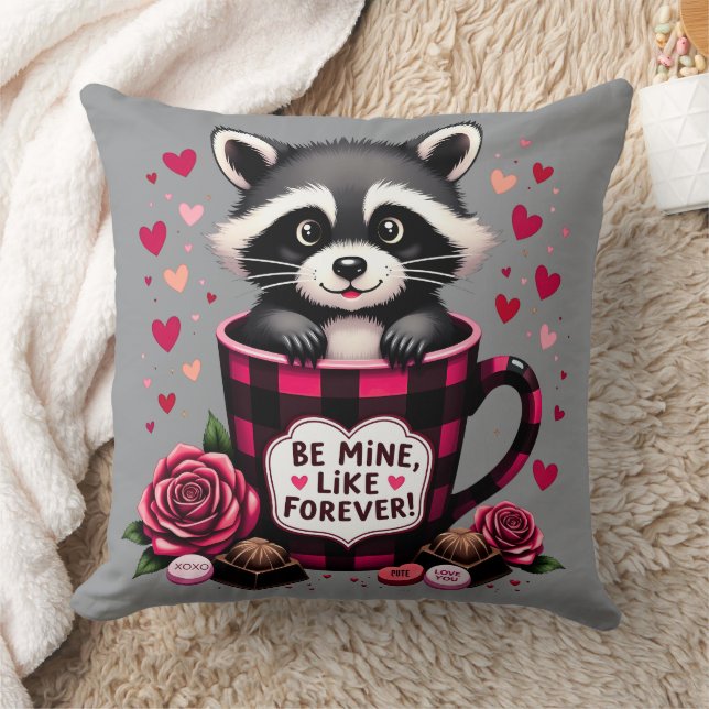 Coussin Mignon Raton Laveur Saint-Valentin Plaid Buffalo E (Couverture)