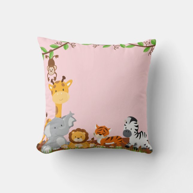 Coussin mignon rose d'animaux de bébé de jungle (Recto)