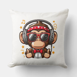 Coussin Mignon singe DJ avec casque pour enfants