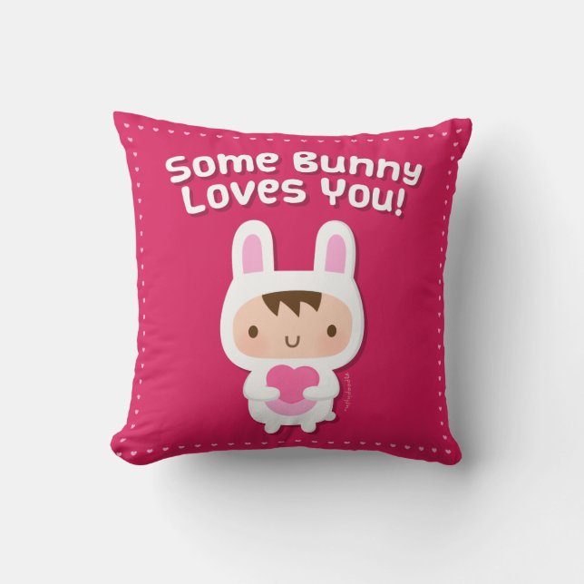 Coussin Mignon Some Bunny Vous Aime Pun d'amour (Recto)