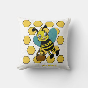 Coussin Mignonne abeille souriante aquarelle drôle