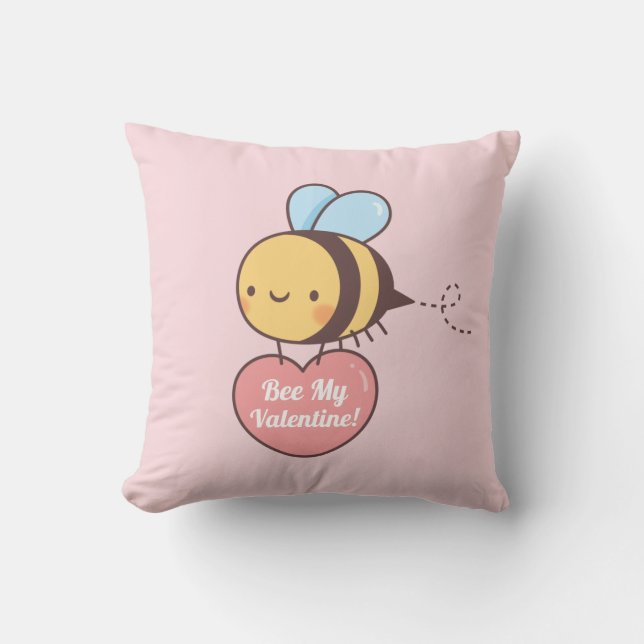 Coussin Mignonne Bee My Valentine Doodle rose (Recto)