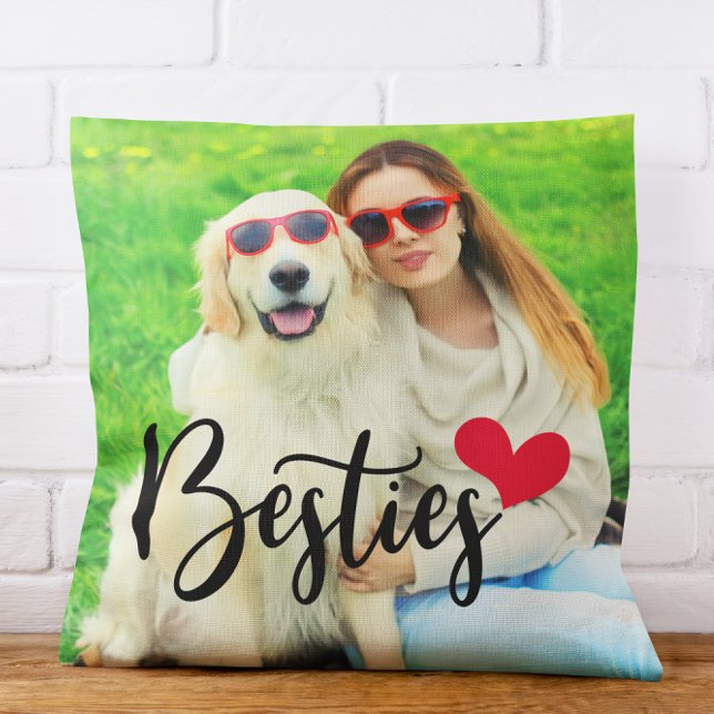 Coussin Mignonne Chien Maman Besties Coeur Rouge Photo (Glittery Rose Gold Foil 15th Birthday Throw Pillow)