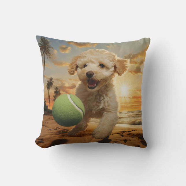 Coussin 🐕 mignonne chiot de caniche avec balles de tennis (Recto)
