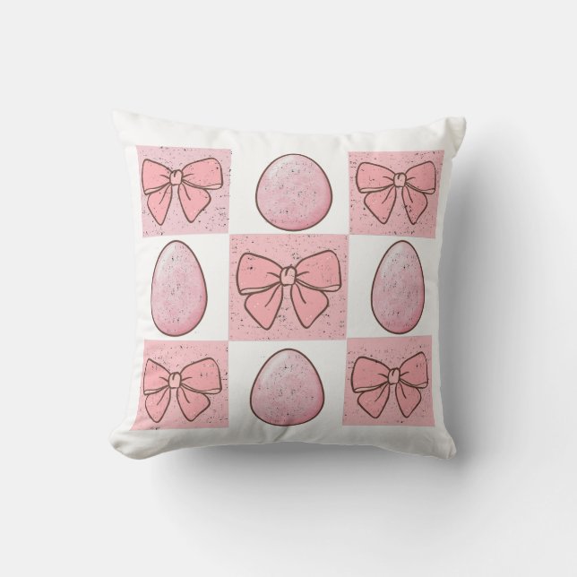 Coussin Mignonne Coquette Oeuf Pâques Rose Vintage Bow (Recto)