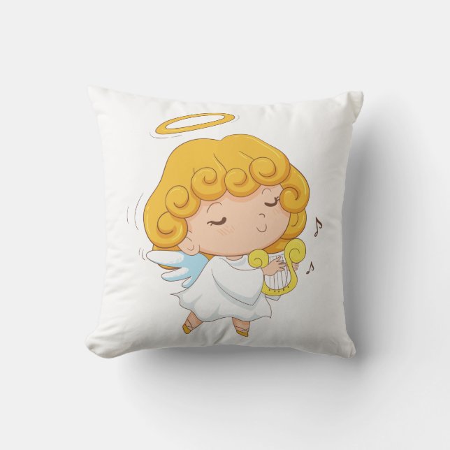 Coussin Mignonne fille Angel dessinée à la main (Recto)