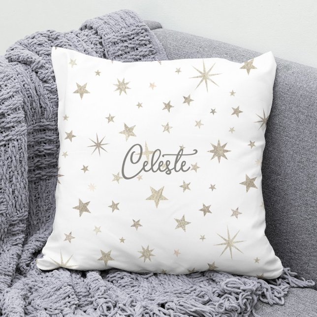 Coussin Mignonne Genre Neutre Blanc Silver Star Élégant (Créateur téléchargé)