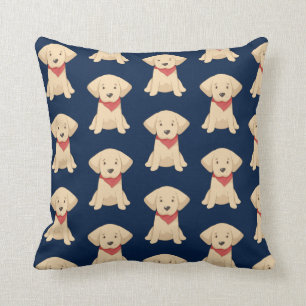 Coussin Mignonne Golden Retriever Puppies Red Scarf Navy B