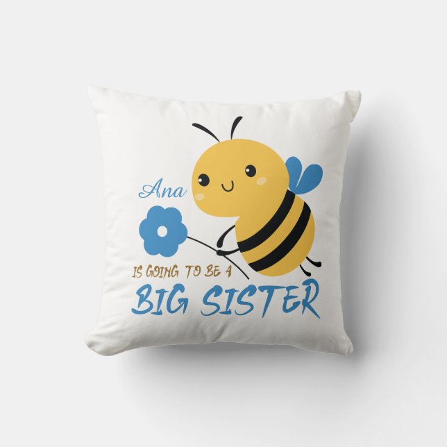 Coussin Mignonne Grande Sœur Abeille Nom Personnalisé (Recto)