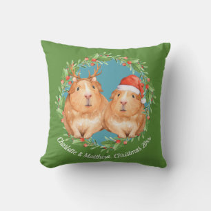 Coussin Mignonne Guinée Cochon Couple couronne de Noël