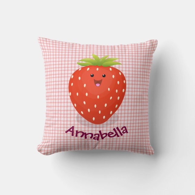 Coussin Mignonne illustration de cartoon de fraise kawaii (Recto)