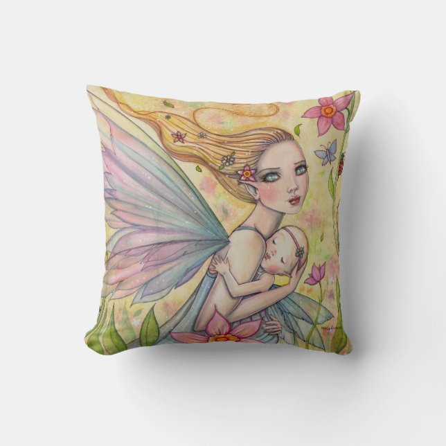 Coussin Mignonne illustration de fée de mère et de bébé fi (Recto)