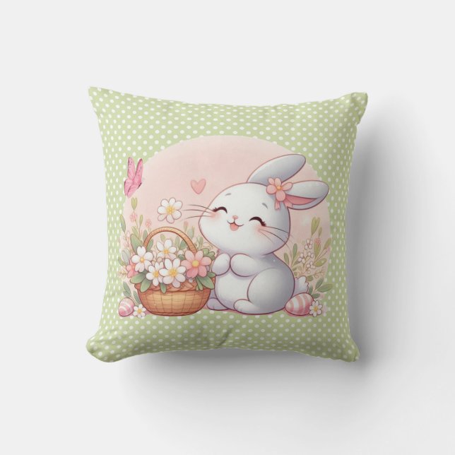 Coussin Mignonne lapin de printemps/Pâques avec oeuf (Recto)