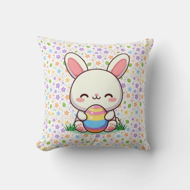 Coussin Mignonne lapin de printemps/Pâques avec oeuf (Recto)