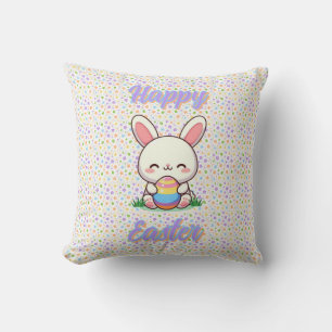Coussin Mignonne lapin de printemps/Pâques avec oeuf