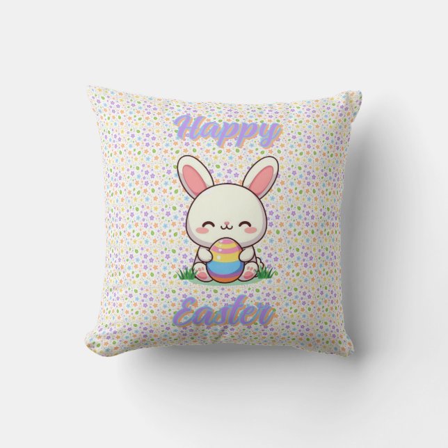 Coussin Mignonne lapin de printemps/Pâques avec oeuf (Recto)