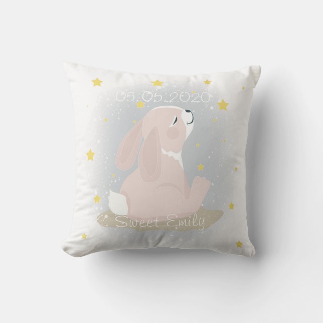 Coussin Mignonne lapin et étoiles d'or. (Recto)