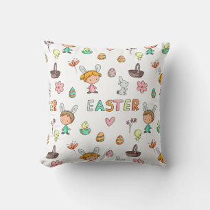 Coussin Mignonne lapin, oeufs, poules et enfants Décor de 