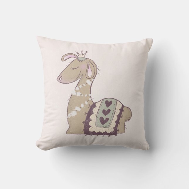 Coussin Mignonne Llama Princesse portant une couronne (Recto)