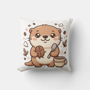 Coussin Mignonne loutre haricot & cuillère Kawaii Café Déc