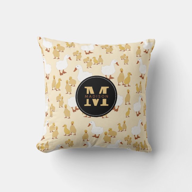 Coussin Mignonne Mère Canard & Bébé Motif Monogramme (Recto)