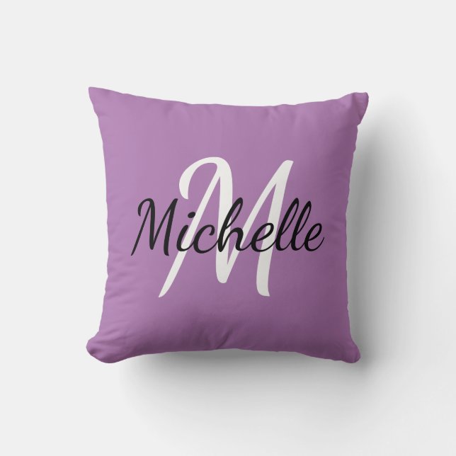 Coussin Mignonne Moderne Minimale Violet & Blanc Monogramm (Recto)