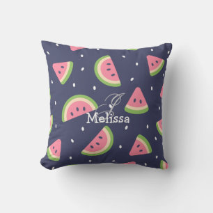 Coussin Mignonne Motif de fruits de pastèque rose vert été