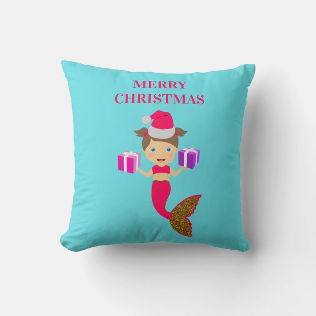 Coussin Mignonne Noël Sirène fille Santa Chapeau en mer (Recto)