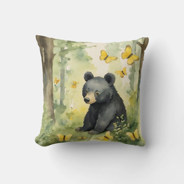 Coussin Mignonne Ours Noir Genre Neutre (Recto)