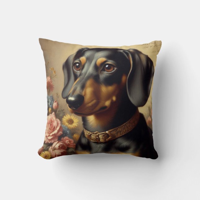 Coussin Mignonne peinture Vintage Dachshund (Recto)