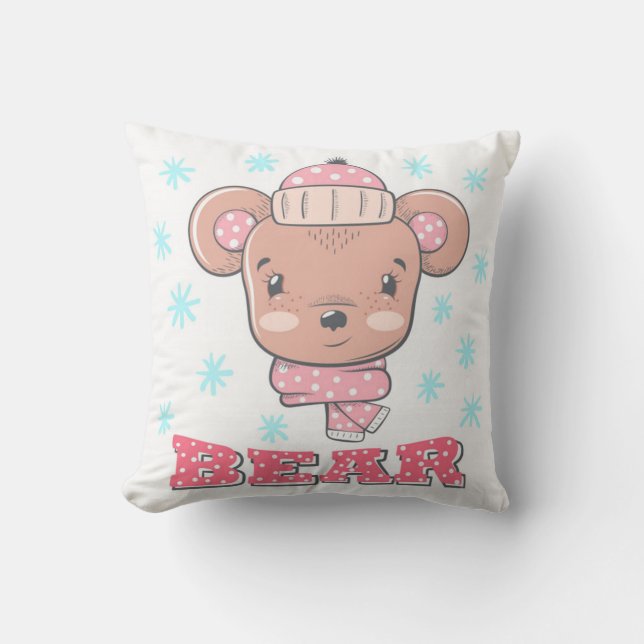 Coussin Mignonne petite fille ours (Recto)