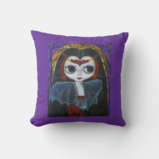 Coussin Mignonne petite poupée vampire avec chauve-souris (Recto)